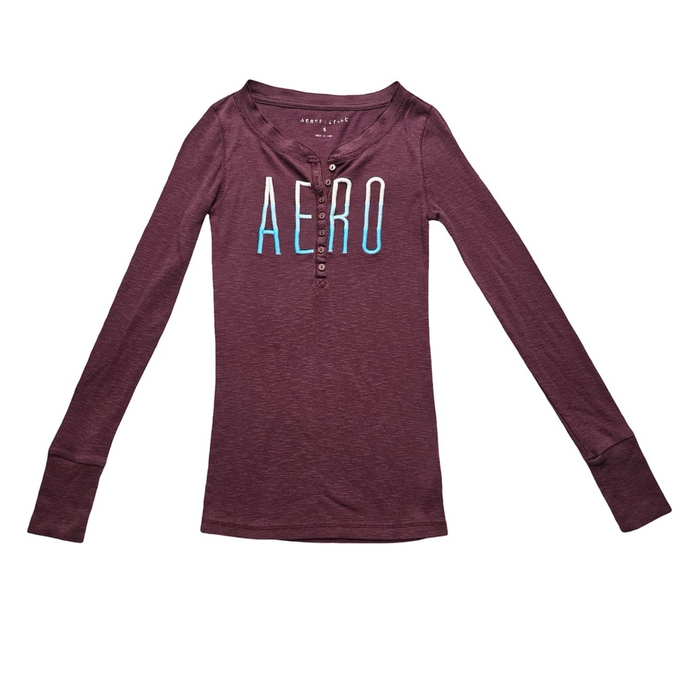 Aeropostale Henley Long Sleeve Ribbed Burgundy Women’s S